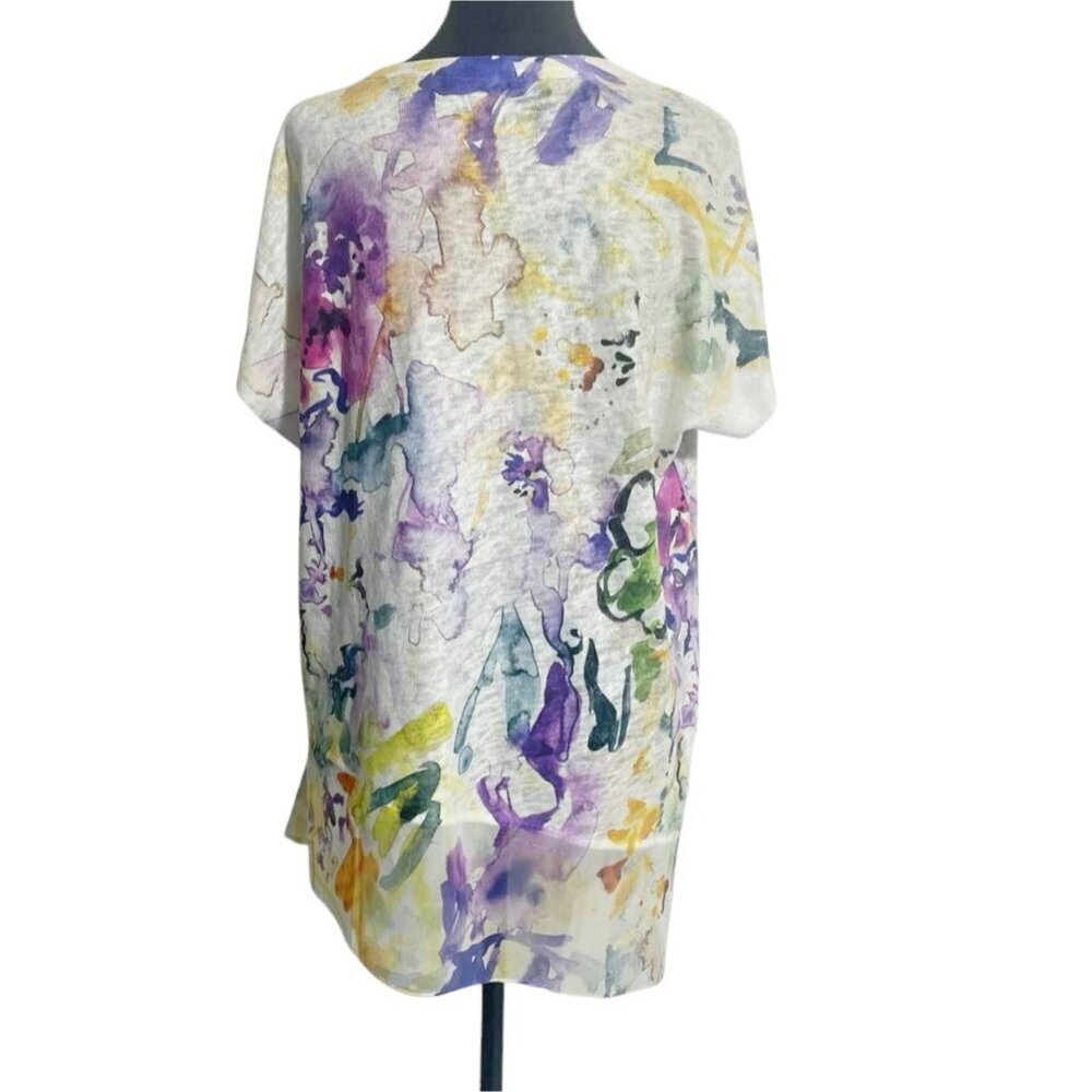 Jess & Jane Size Medium Top Blouse Short Sleeve Floral Abstract Art Watercolor - Picture 4 of 6